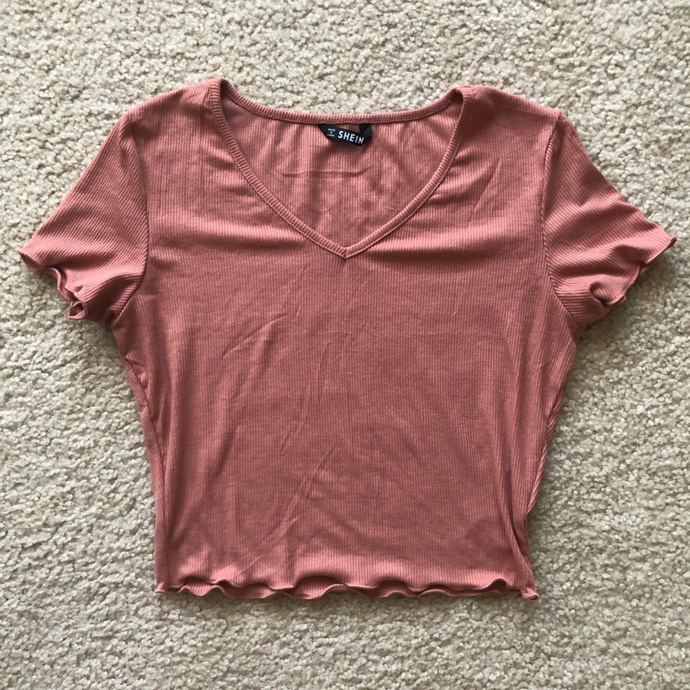SHEIN pink frill crop top